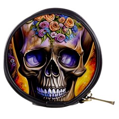 Skull With Flowers - Day Of The Dead Mini Makeup Bag by GardenOfOphir