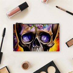 Skull With Flowers - Day Of The Dead Cosmetic Bag (small) by GardenOfOphir