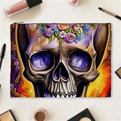 Skull With Flowers - Day Of The Dead Cosmetic Bag (xl) by GardenOfOphir