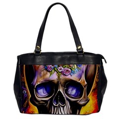 Skull With Flowers - Day Of The Dead Oversize Office Handbag by GardenOfOphir