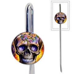 Skull With Flowers - Day Of The Dead Book Mark by GardenOfOphir