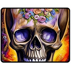 Skull With Flowers - Day Of The Dead Fleece Blanket (medium) by GardenOfOphir