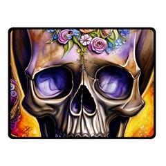 Skull With Flowers - Day Of The Dead Fleece Blanket (small) by GardenOfOphir