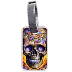 Skull With Flowers - Day Of The Dead Luggage Tag (one Side) by GardenOfOphir