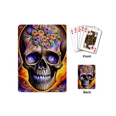 Skull With Flowers - Day Of The Dead Playing Cards Single Design (mini) by GardenOfOphir