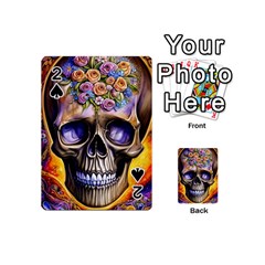 Skull With Flowers - Day Of The Dead Playing Cards 54 Designs (mini) by GardenOfOphir