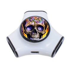 Skull With Flowers - Day Of The Dead 3-port Usb Hub by GardenOfOphir