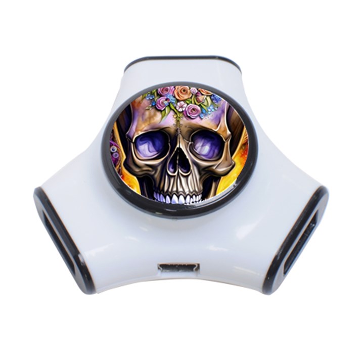 Skull With Flowers - Day Of The Dead 3-Port USB Hub