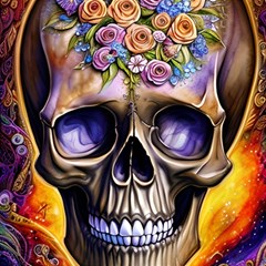 Skull With Flowers - Day Of The Dead Play Mat (rectangle) by GardenOfOphir