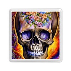 Skull With Flowers - Day Of The Dead Memory Card Reader (square) by GardenOfOphir