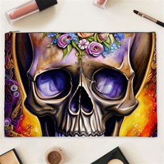 Skull With Flowers - Day Of The Dead Cosmetic Bag (xxl) by GardenOfOphir