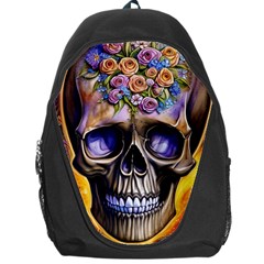 Skull With Flowers - Day Of The Dead Backpack Bag by GardenOfOphir