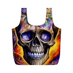 Skull With Flowers - Day Of The Dead Full Print Recycle Bag (m) by GardenOfOphir