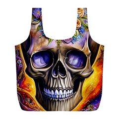 Skull With Flowers - Day Of The Dead Full Print Recycle Bag (l) by GardenOfOphir