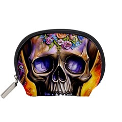 Skull With Flowers - Day Of The Dead Accessory Pouch (small) by GardenOfOphir