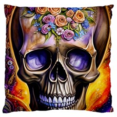 Skull With Flowers - Day Of The Dead Standard Premium Plush Fleece Cushion Case (two Sides) by GardenOfOphir