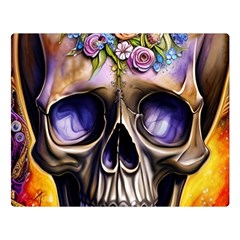 Skull With Flowers - Day Of The Dead Two Sides Premium Plush Fleece Blanket (large) by GardenOfOphir