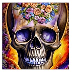 Skull With Flowers - Day Of The Dead Square Satin Scarf (36  X 36 ) by GardenOfOphir