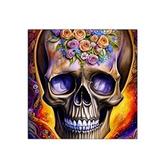 Skull With Flowers - Day Of The Dead Satin Bandana Scarf 22  X 22  by GardenOfOphir