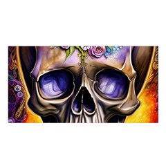 Skull With Flowers - Day Of The Dead Satin Shawl 45  X 80  by GardenOfOphir