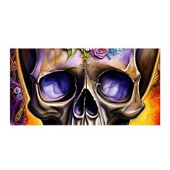 Skull With Flowers - Day Of The Dead Satin Wrap 35  X 70  by GardenOfOphir