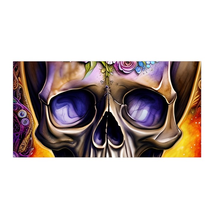 Skull With Flowers - Day Of The Dead Satin Wrap 35  x 70 