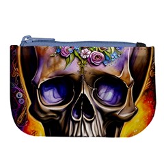 Skull With Flowers - Day Of The Dead Large Coin Purse by GardenOfOphir