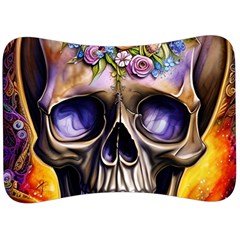 Skull With Flowers - Day Of The Dead Velour Seat Head Rest Cushion by GardenOfOphir