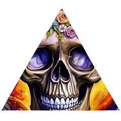 Skull With Flowers - Day Of The Dead Wooden Puzzle Triangle by GardenOfOphir