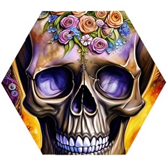 Skull With Flowers - Day Of The Dead Wooden Puzzle Hexagon by GardenOfOphir