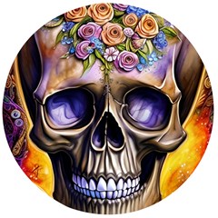 Skull With Flowers - Day Of The Dead Wooden Bottle Opener (round) by GardenOfOphir