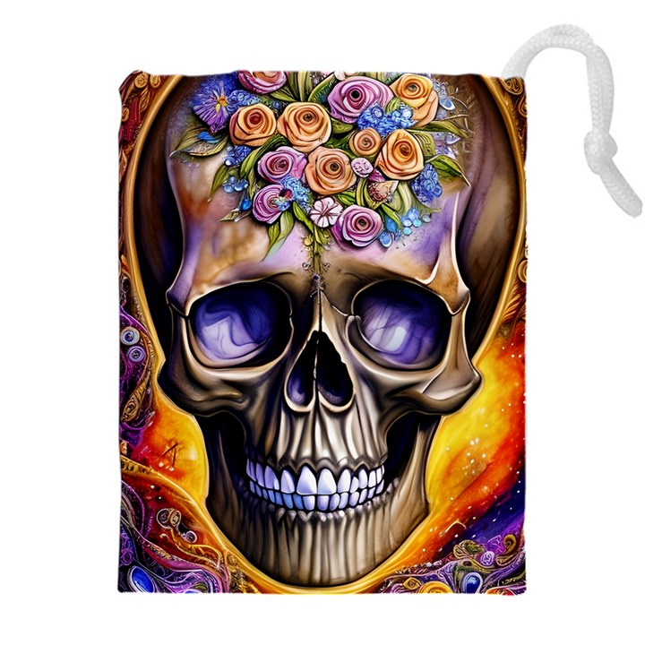 Skull With Flowers - Day Of The Dead Drawstring Pouch (5XL)