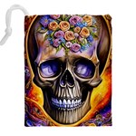 Skull With Flowers - Day Of The Dead Drawstring Pouch (5XL) Back