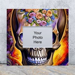 Skull With Flowers - Day Of The Dead White Wall Photo Frame 5  X 7  by GardenOfOphir