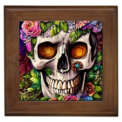 Gothic Skull With Flowers - Cute And Creepy Framed Tile by GardenOfOphir