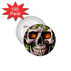 Gothic Skull With Flowers - Cute And Creepy 1 75  Buttons (100 Pack)  by GardenOfOphir