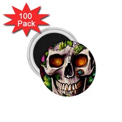 Gothic Skull With Flowers - Cute And Creepy 1 75  Magnets (100 Pack)  by GardenOfOphir