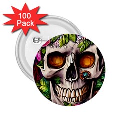 Gothic Skull With Flowers - Cute And Creepy 2 25  Buttons (100 Pack)  by GardenOfOphir