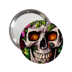 Gothic Skull With Flowers - Cute And Creepy 2 25  Handbag Mirrors by GardenOfOphir