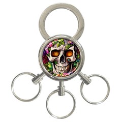 Gothic Skull With Flowers - Cute And Creepy 3-ring Key Chain by GardenOfOphir