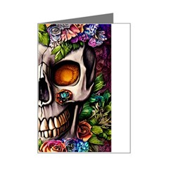 Gothic Skull With Flowers - Cute And Creepy Mini Greeting Card by GardenOfOphir