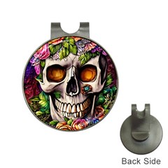 Gothic Skull With Flowers - Cute And Creepy Hat Clips With Golf Markers by GardenOfOphir