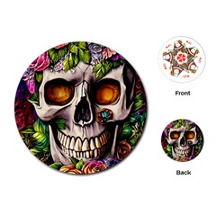 Gothic Skull With Flowers - Cute And Creepy Playing Cards Single Design (round) by GardenOfOphir