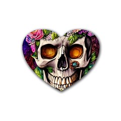 Gothic Skull With Flowers - Cute And Creepy Rubber Heart Coaster (4 Pack) by GardenOfOphir