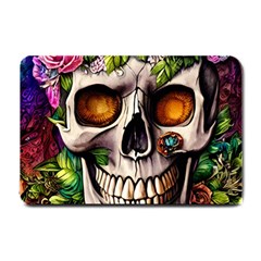 Gothic Skull With Flowers - Cute And Creepy Small Doormat by GardenOfOphir