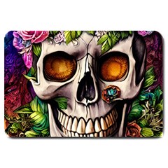 Gothic Skull With Flowers - Cute And Creepy Large Doormat by GardenOfOphir