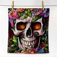 Gothic Skull With Flowers - Cute And Creepy Face Towel by GardenOfOphir