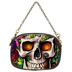 Gothic Skull With Flowers - Cute And Creepy Chain Purse (two Sides) by GardenOfOphir