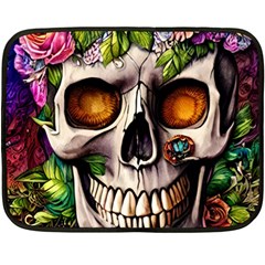 Gothic Skull With Flowers - Cute And Creepy Two Sides Fleece Blanket (mini) by GardenOfOphir