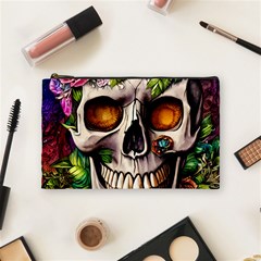 Gothic Skull With Flowers - Cute And Creepy Cosmetic Bag (medium)